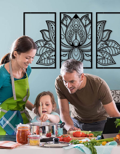 Load image into Gallery viewer, Large Lotus Flower Metal Wall Art 3-piece Set, Religion Faith Mandala Home Wall Decoration
