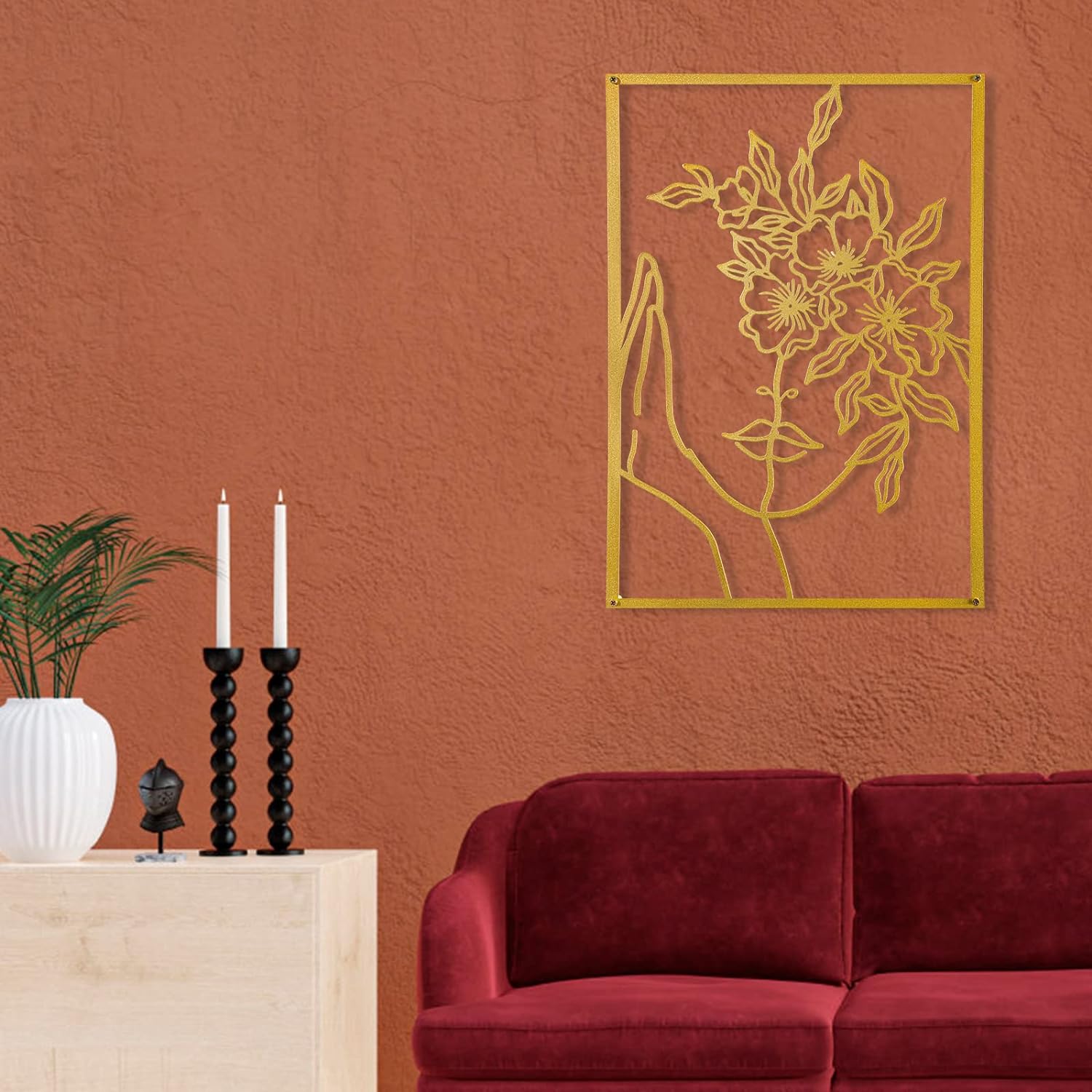 3 Pcs Gold Wall Decor Above Bed Minimalist for Living Room Metal Line Art, 15inch