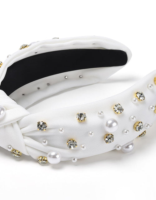 Load image into Gallery viewer, Pearl Knotted Headband, Women Rhinestone Embellished Hairband Elegant Wide Top Knot Bride Headbands
