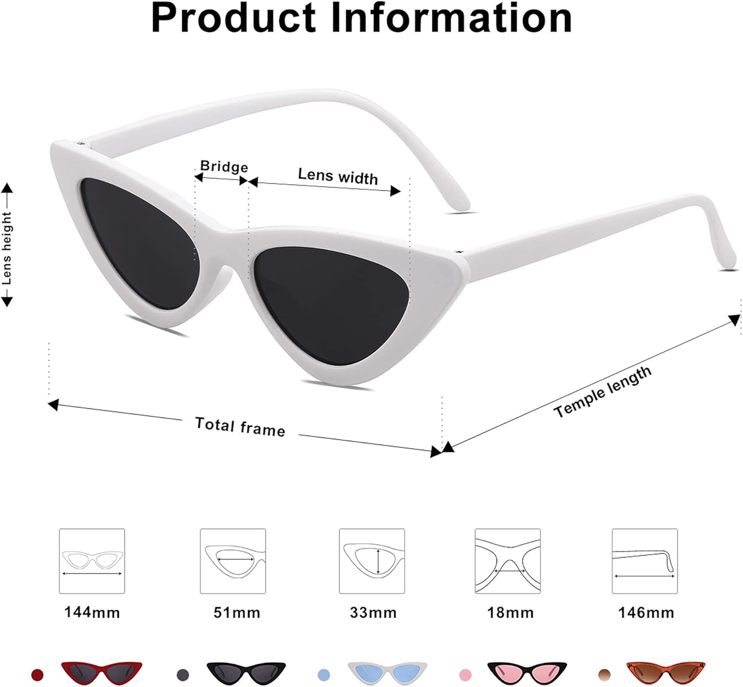 Retro Vintage Narrow Cat Eye Sunglasses for Women Clout Goggles Plastic Frame, White / Grey