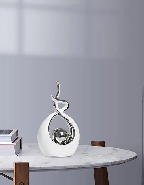 Load image into Gallery viewer, Modern Abstract Art Ceramic Statue Table Decorations for Dining Room Living Room Office Centerpiece, White and Silver
