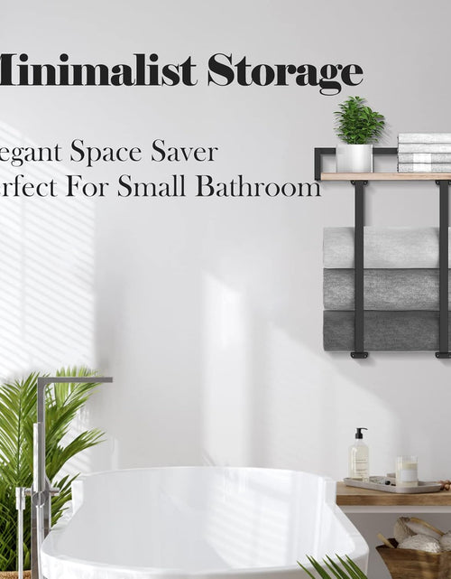 Load image into Gallery viewer, Metal Towel Holder with Wooden Shelf for Folding Large Towels, Towel Storage for Small Bathroom Organizer Decor, Small
