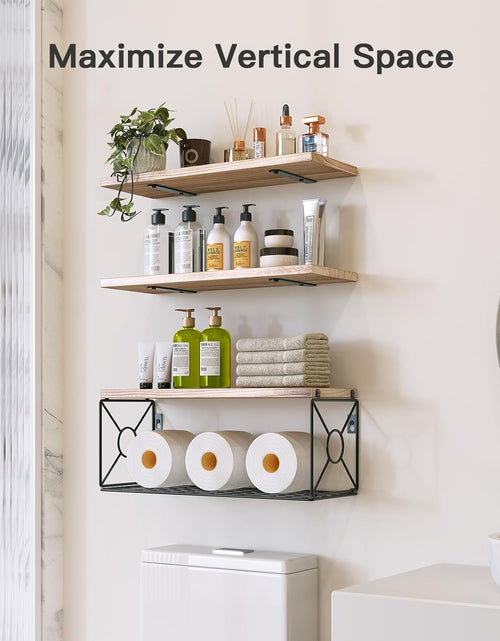 Load image into Gallery viewer, Bathroom Shelves Over Toilet with Storage Basket for Home Organization &amp; Wall Decor, Natural Wood

