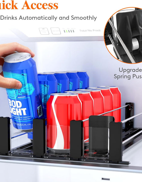 Load image into Gallery viewer, Drink Organizer for Fridge, Soda Can Dispenser for Refrigerator with Self-Pushing Width Adjustable Glide, Holds up to 15 Cans
