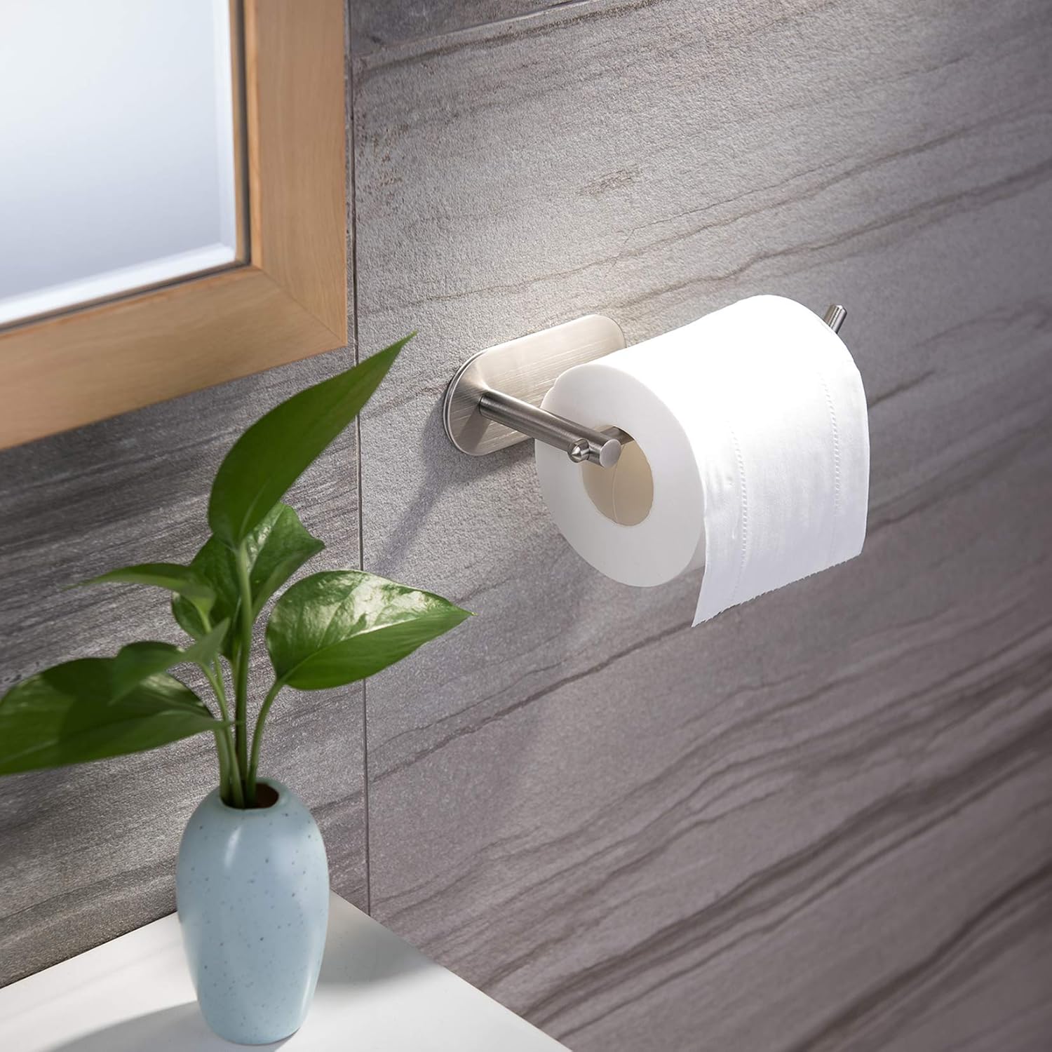 Self Adhesive Toilet Roll Holder for Bathroom Kitchen Stick on Wall Stainless Steel Brushed