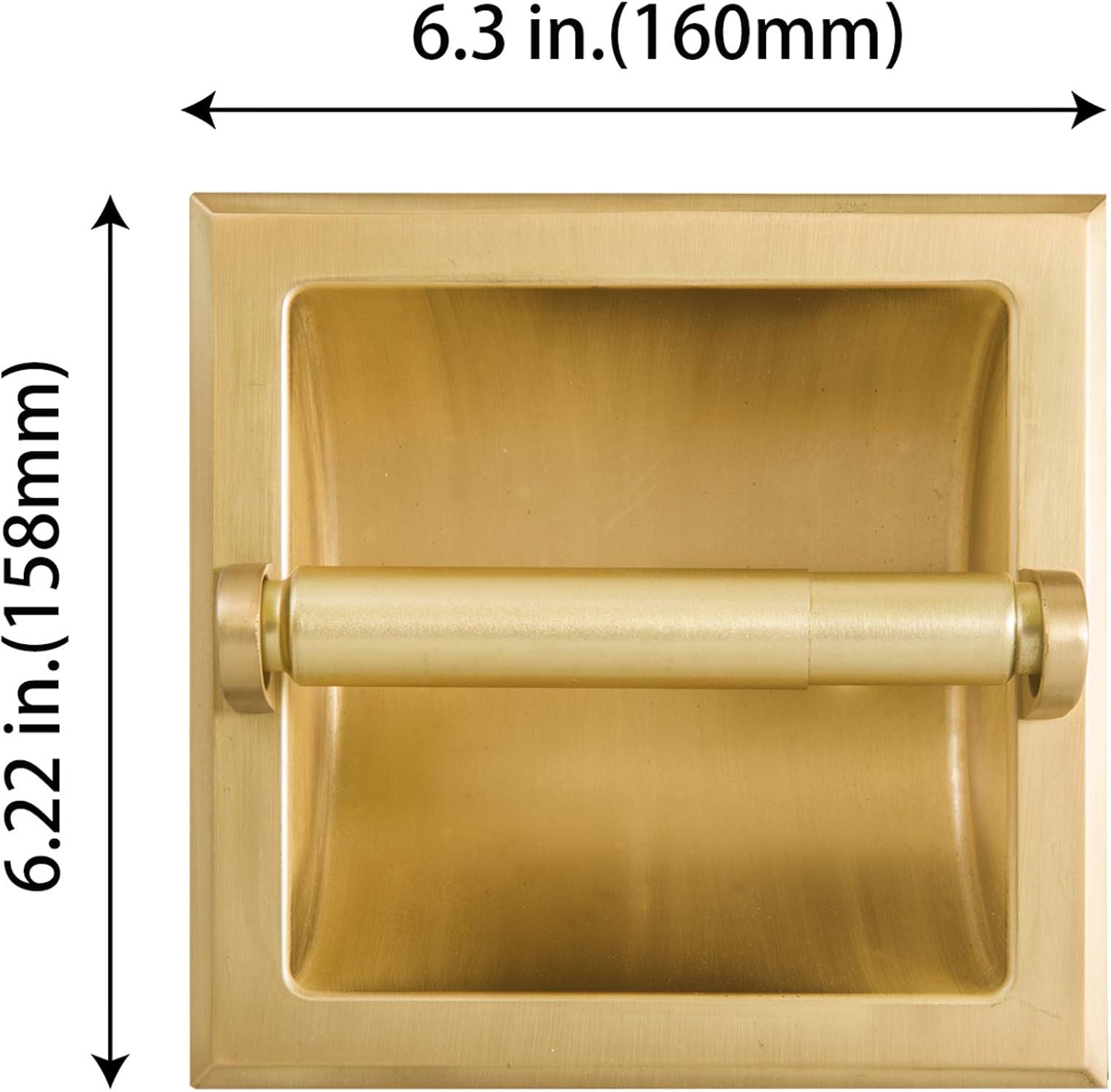 Recessed Gold Toilet Paper Holder, Wall Mounted Heavy Duty Metal with Rear Mounting Bracket, in Wall, Easy Installation, Satin Brass