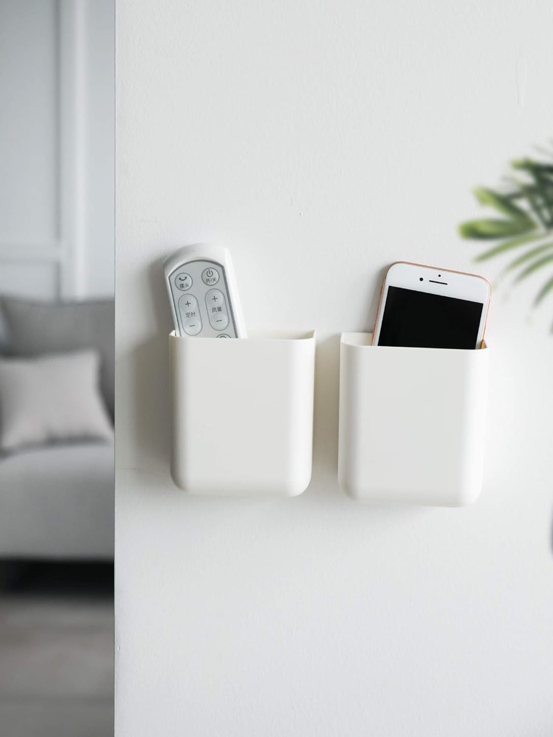 Remote Holders Wall Mount Hole Free, Self-Adhesive Storage Box, Pen Holder (2 Pack)