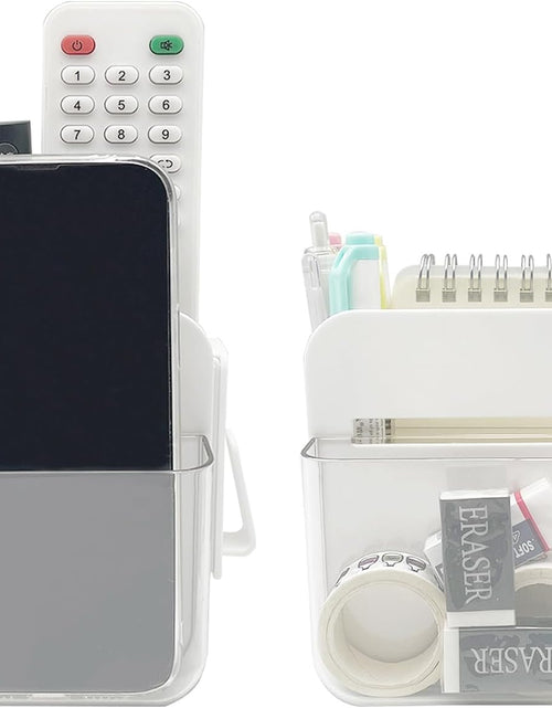 Load image into Gallery viewer, 2 Pack Wall Mount Storage Organizer Box Adhesive Remote Control Holder 2 Tier Compartments and Hook
