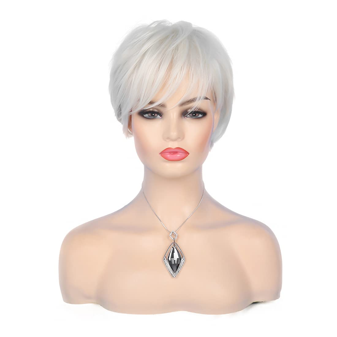 Short Cream White Wigs for Women Synthetic Natural Party Cosplay Pixie Wig with Wig Cap, Cream White