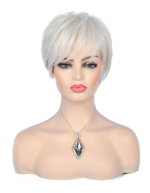 Load image into Gallery viewer, Short Cream White Wigs for Women Synthetic Natural Party Cosplay Pixie Wig with Wig Cap, Cream White

