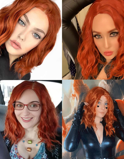 Load image into Gallery viewer, Short Curly Orange Wig, Heat Resistant 35cm Fashion Ginger Red Wig, Synthetic Curly Auburn Bob Wig Suit, Orange
