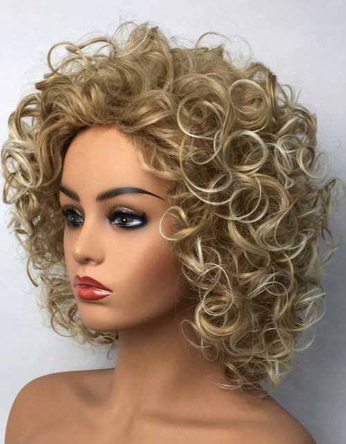 Load image into Gallery viewer, 8 inch Women Wigs Medium Curly Glod Blonde Mix Wigs Synthetic Wigs Best Natural Wigs, Gold

