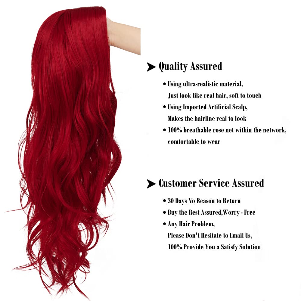 Red Wigs for Women Long Wavy Synthetic Hair Wig Natural Middle Parting Heat Resistant, Red