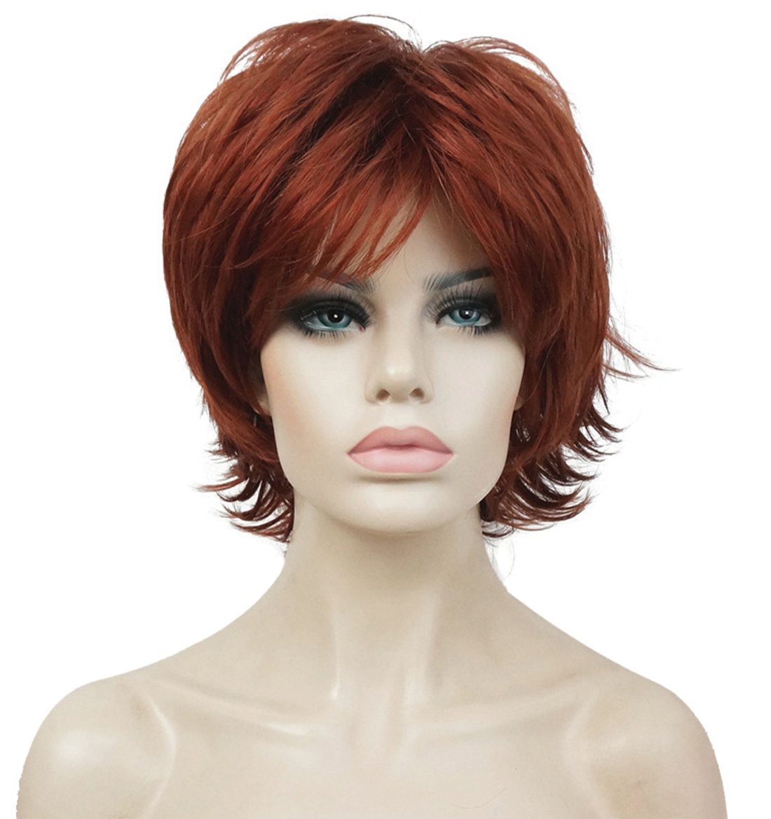 Short Layered Shaggy Wavy Full Synthetic Wigs 130 Copper Red