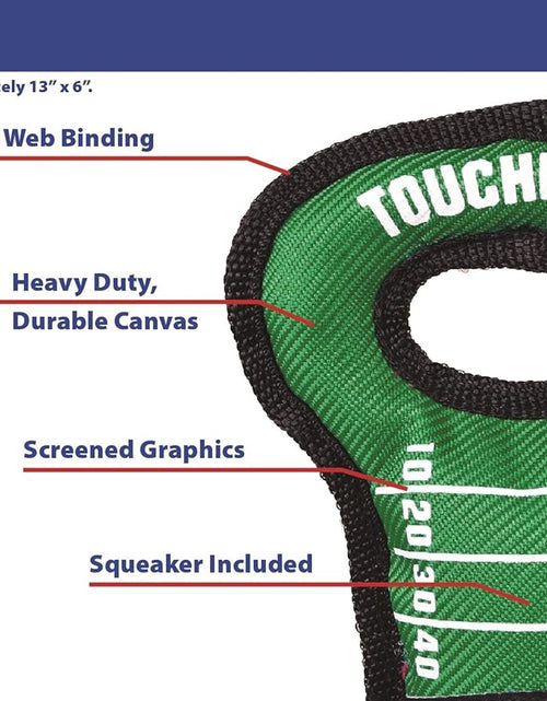 Load image into Gallery viewer, NCAA Football Field Dog Toy with Squeaker. - Miami Hurricanes - for Tug, Toss, and Fetch. - Tough&amp; Durable PET Toy
