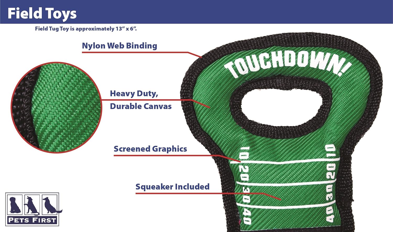 NCAA Football Field Dog Toy with Squeaker. - Miami Hurricanes - for Tug, Toss, and Fetch. - Tough& Durable PET Toy