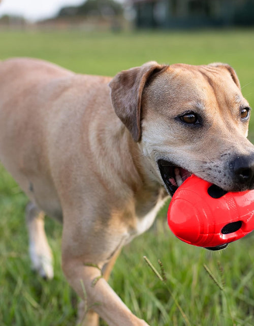 Load image into Gallery viewer, Rubber Football Dog Toy with Interactive Squeaker and Crunch, Lightweight, 6 Inch Diameter for Medium/Large Breeds, Single Unit, Red
