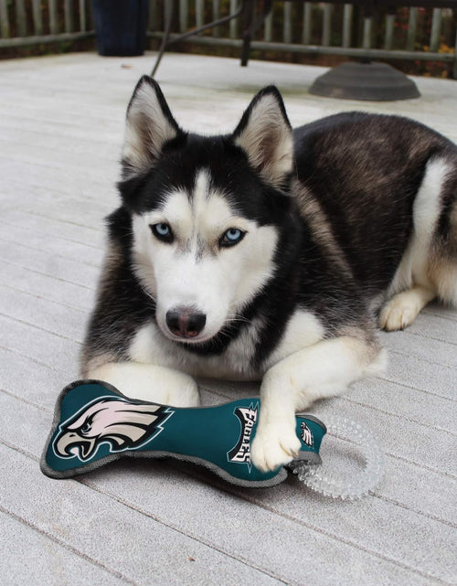 Load image into Gallery viewer, NFL Philadelphia Eagles Dental Dog TUG Toy with Squeaker. Tough PET Toy for Healthy Fun
