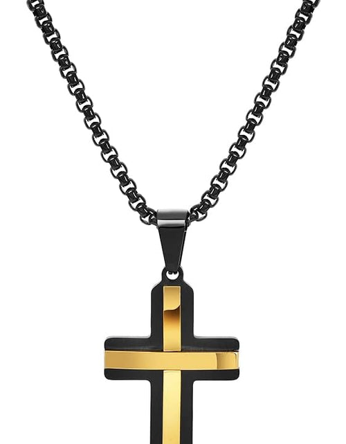 Load image into Gallery viewer, Stainless Steel Double Layer Cross Pendant Necklace for Men, 24&quot; Box Chain, Black and Gold
