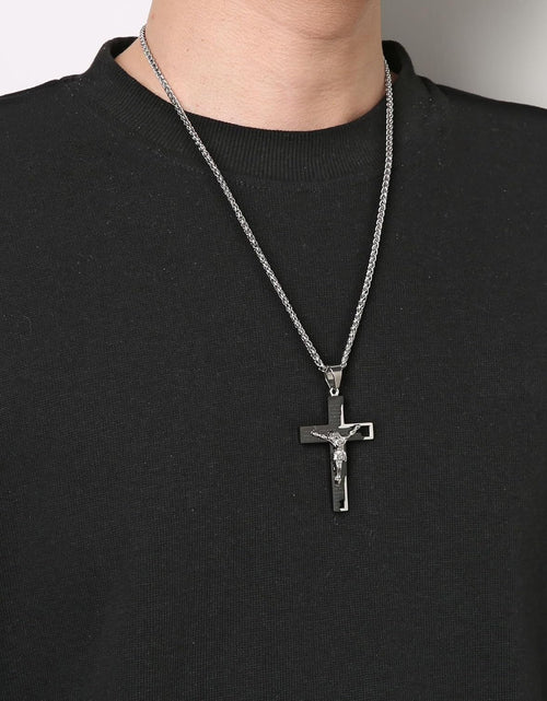 Load image into Gallery viewer, Men&#39;s Stainless Steel Cross Crucifix Bible Prayer Pendant Necklace 22+2&quot; Chain, Black
