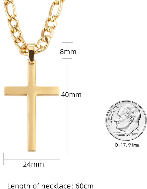 Load image into Gallery viewer, Cross Pendant Necklace Simple Jewelry Gifts, 24 Inches 3:1 Figaro Link Chain 4/5/6mm Width, Gold 5mm
