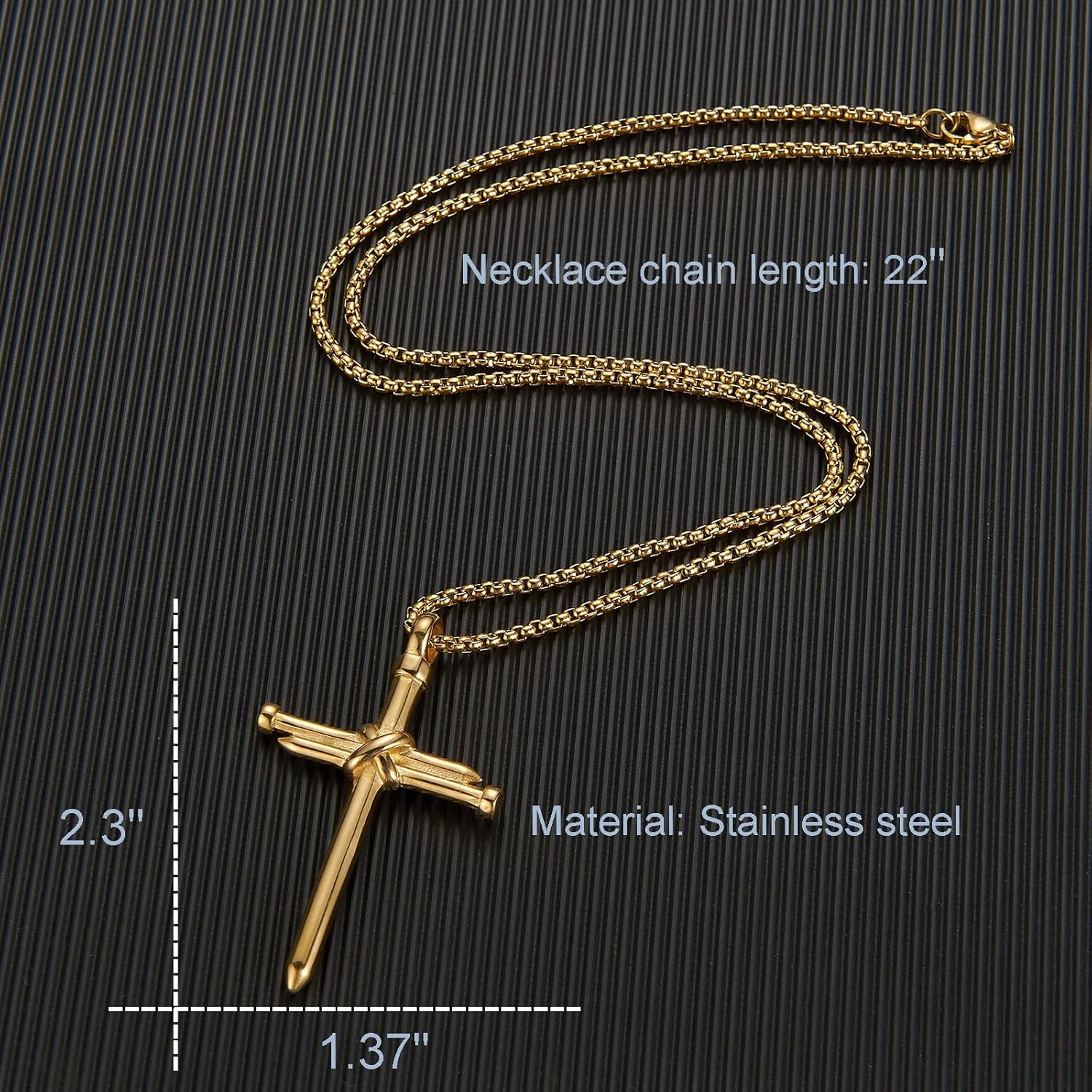 Nail Cross Pendant Necklace for Men Women Stainless Steel Cross Necklace for Male Jewelry, Black