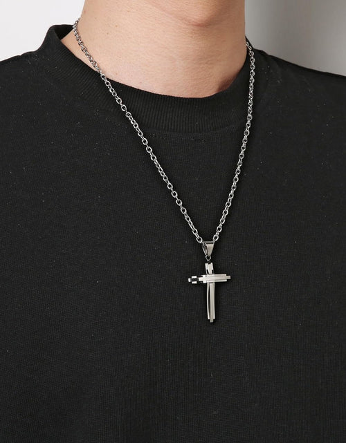 Load image into Gallery viewer, Mens Polished Stainless Steel Silver Cross Pendant Necklace 22+2 Inches Chain
