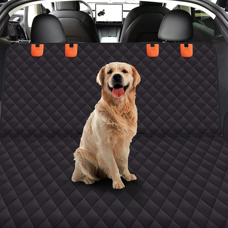 Dog Back Seat Cover Protector for Cars SUV and Trucks with Mesh Window, Scratchproof Nonslip and Waterproof Material(Black Orange)
