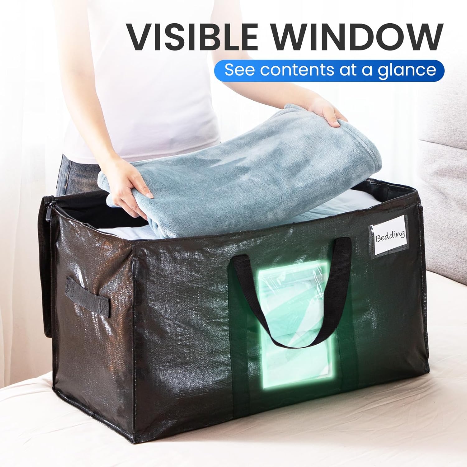 Extra Large Moving Bags, 10 Pack Black Heavy Duty Totes For Storage, Wrap Around Handles, Storage Bags for Space Saving Moving Storage