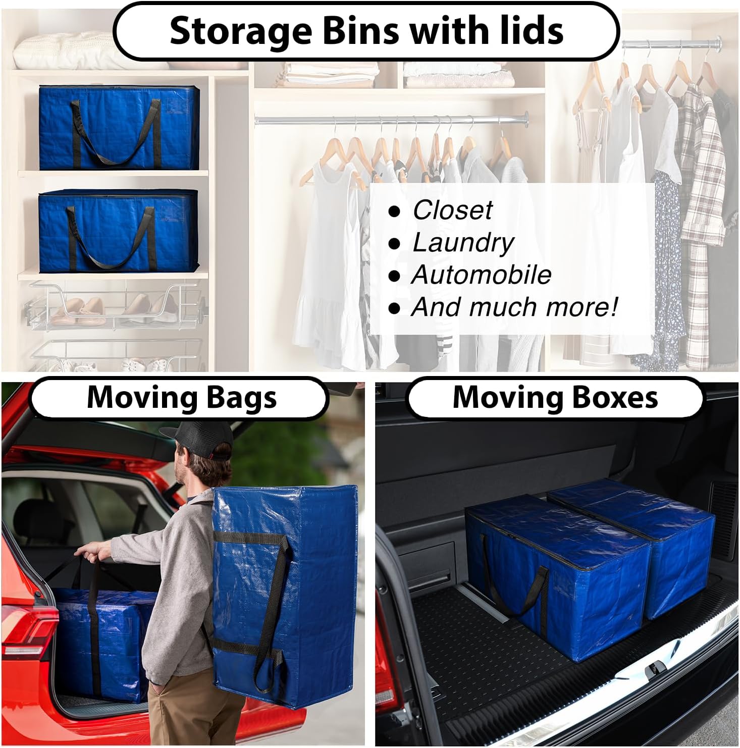 Heavy Duty Moving Bags or Storage Bags – Large Moving Boxes with Backpack Straps, Zippers & Handles, 6 pack