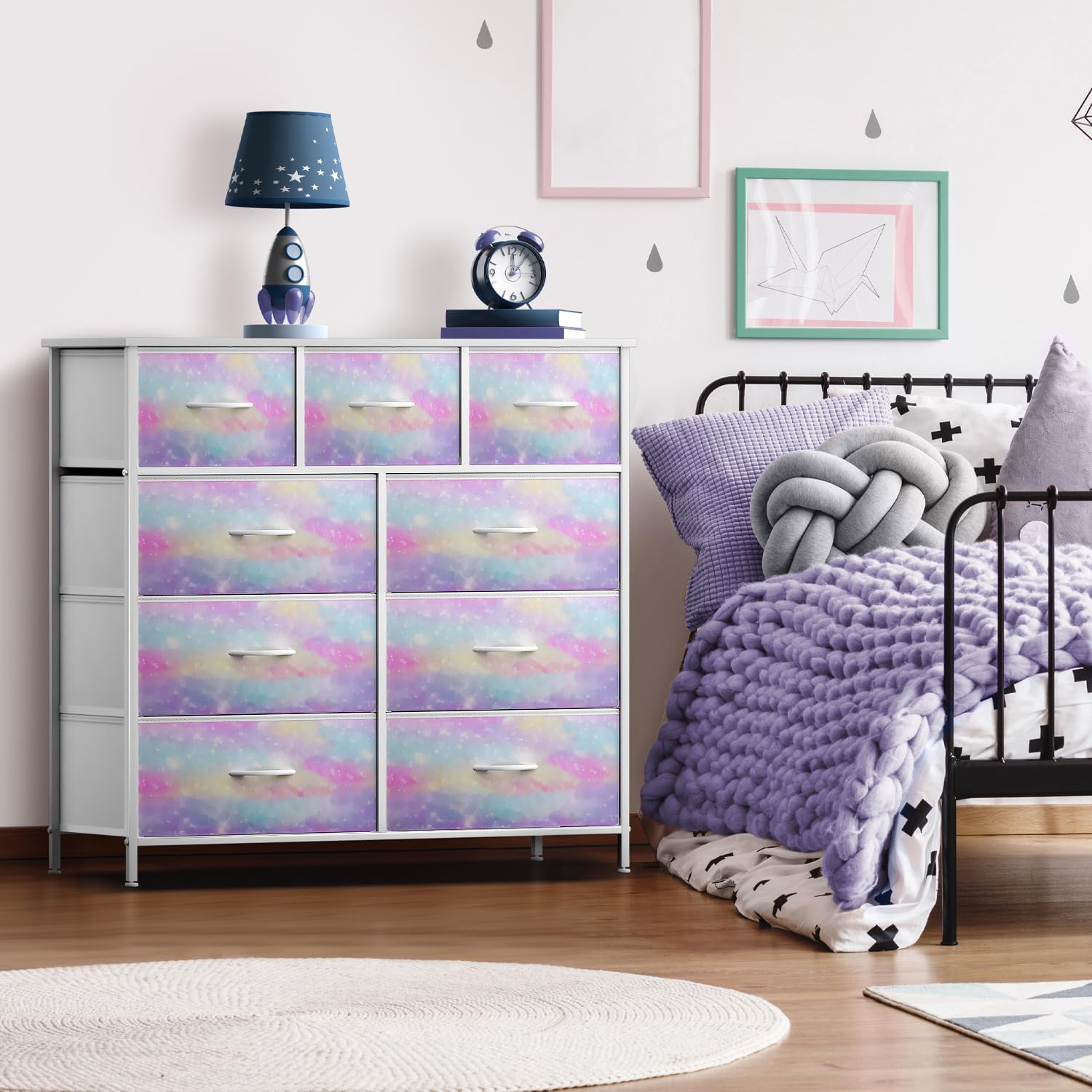 Dresser with 9 Drawers - Furniture Storage Chest for Kid’s, Teens, Bedroom, Nursery  (Tie-dye)