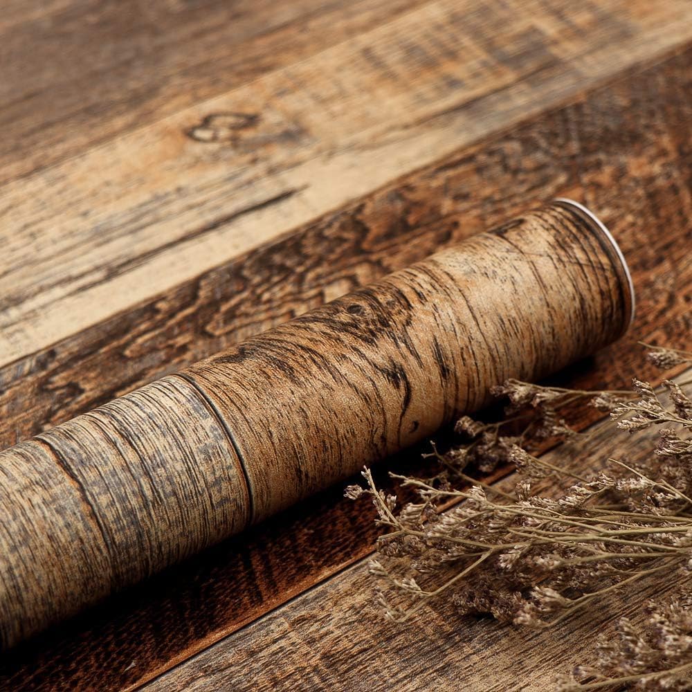 Brown Wood Peel and Stick Wallpaper 17.8" X 118.8" Self Adhesive Removable Decorative Film Wood Grain
