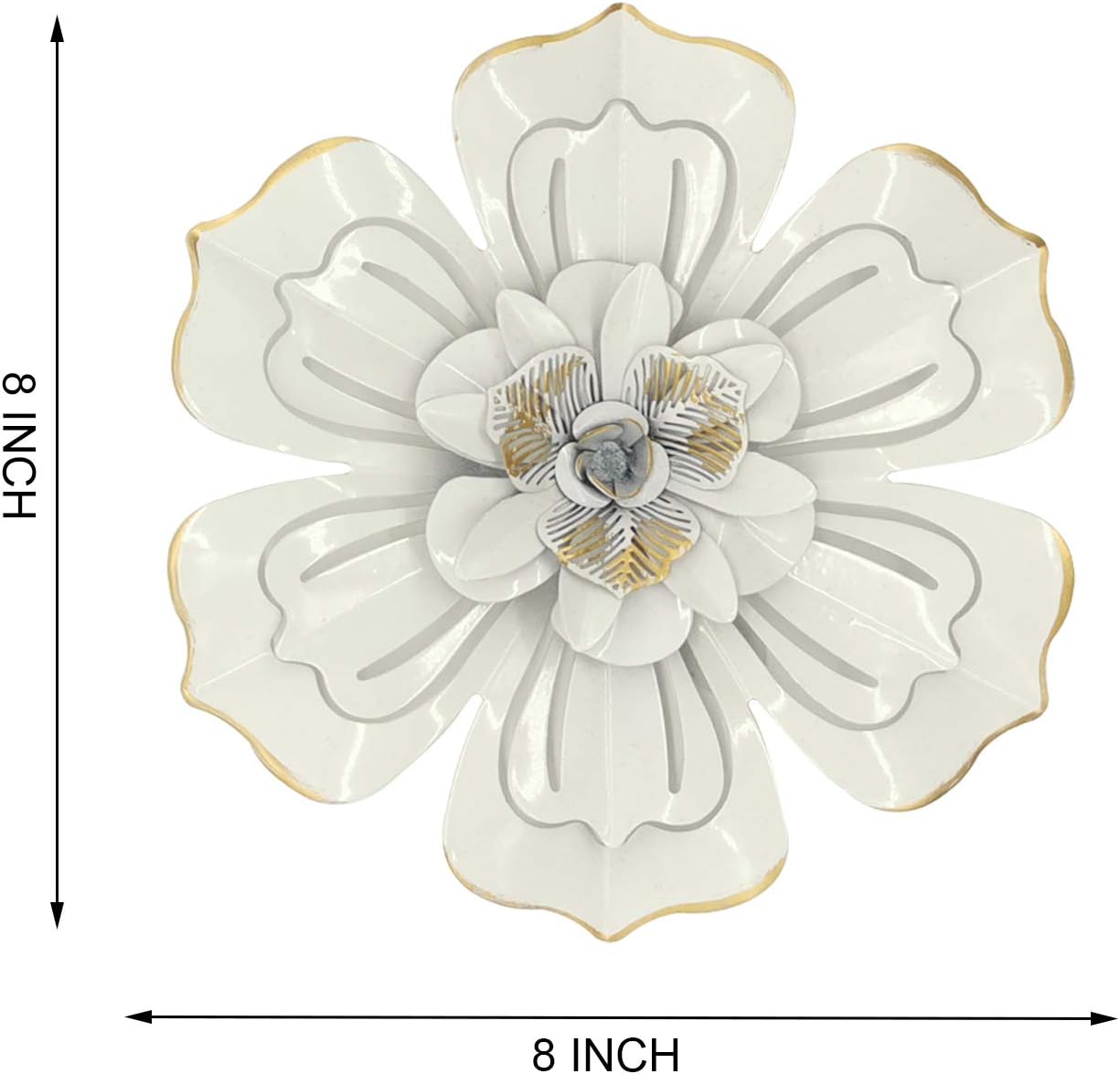 8 Inch Large Metal Flower Wall Art Multiple Layer Home Decor for Outdoor Home Garden Porch Patio Set of 3