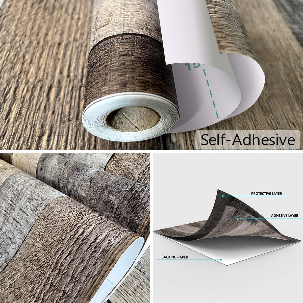 Gray Wood Peel and Stick Wallpaper Faux Wood Contact Paper 17.7inch x 118.1inch