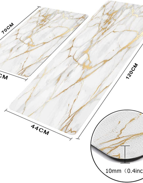Load image into Gallery viewer, 2 Piece Set Marble Kitchen Mats, Gold White Kitchen Rugs Cushioned Anti Fatigue, 17&quot;x29&quot;+17&quot;x47&quot;
