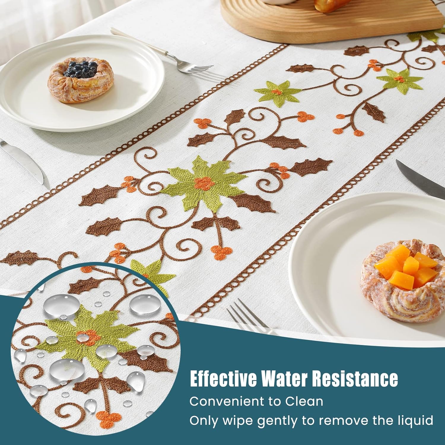 Embroidery Tablecloth Wrinkle Free Rectangle Table Cloth for Kitchen Dinning Outdoor (Rectangle/Oblong, 55''x86'',Green Flower)
