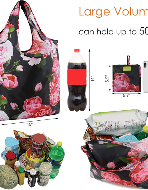 Load image into Gallery viewer, Floral Tote Bags Foldable Flower Grocery Reusable Bags Large Shopping Tote for Groceries, 6 PIeces
