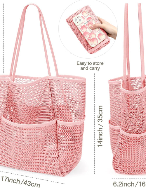 Load image into Gallery viewer, Beach Bag with Mini Pocket, Beach Tote Bags for Women Large Foldable Mesh Swimming Pool Travel Bags - Sandproof, Pink

