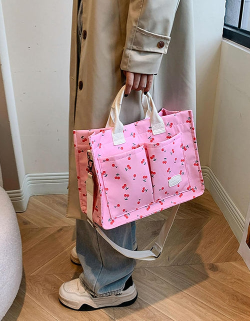 Load image into Gallery viewer, Cherry Tote Bag for Women Canvas Patched Purse Cute Shoulder Bag Multi-Pocket Satchel Handbag
