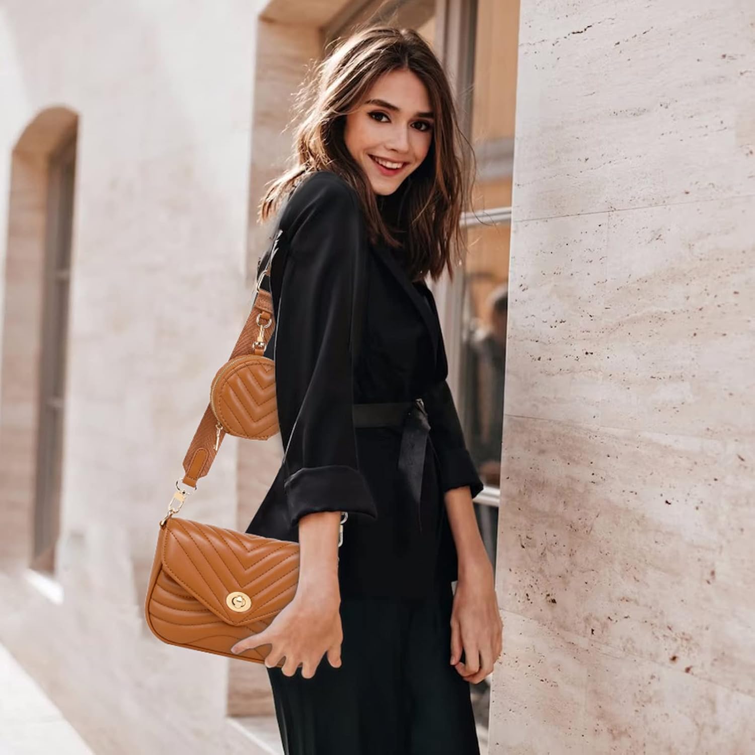 Quilted Crossbody Bags for women Designer Shoulder Handbags Small Purse, Dark Brown