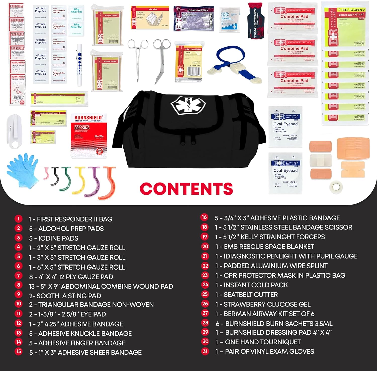 First Responder Fully Stocked Trauma First Aid Kit – Black