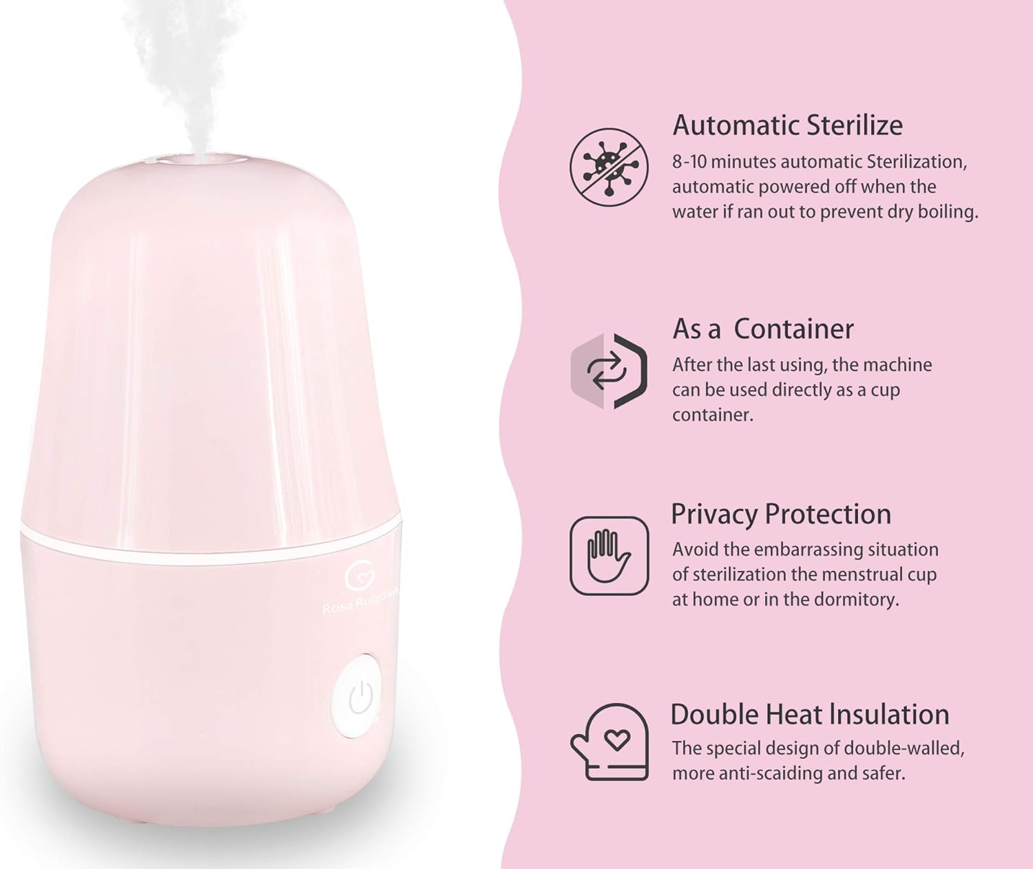 Menstrual Cup Steamer, Portable Menstrual Cup Wash Kit, Comes with Two Reusable Period Cup, Pink
