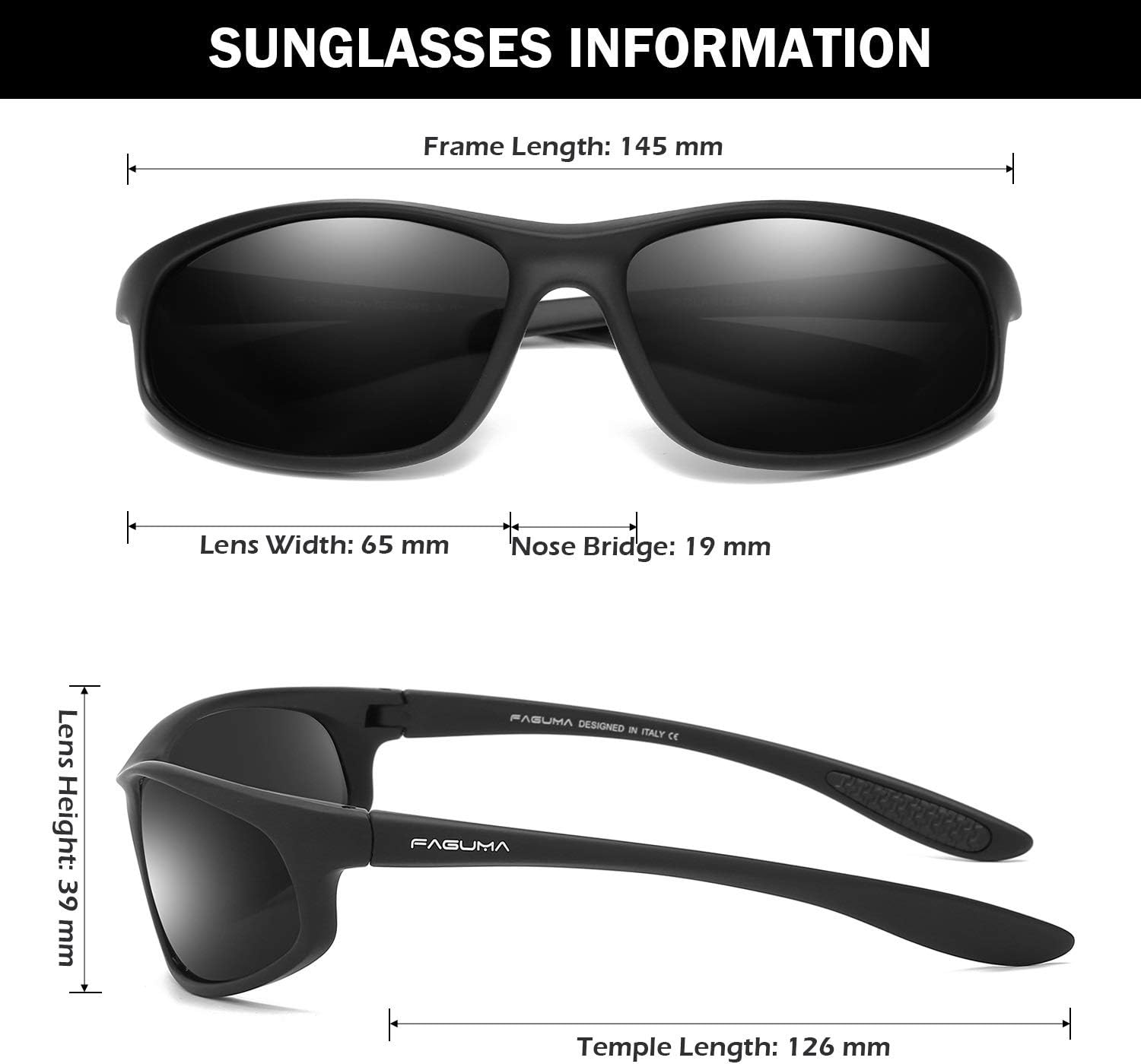 Polarized Sports Sunglasses For Men Cycling Driving Fishing 100% UV Protection (Matte Black Frame/Grey Lens)