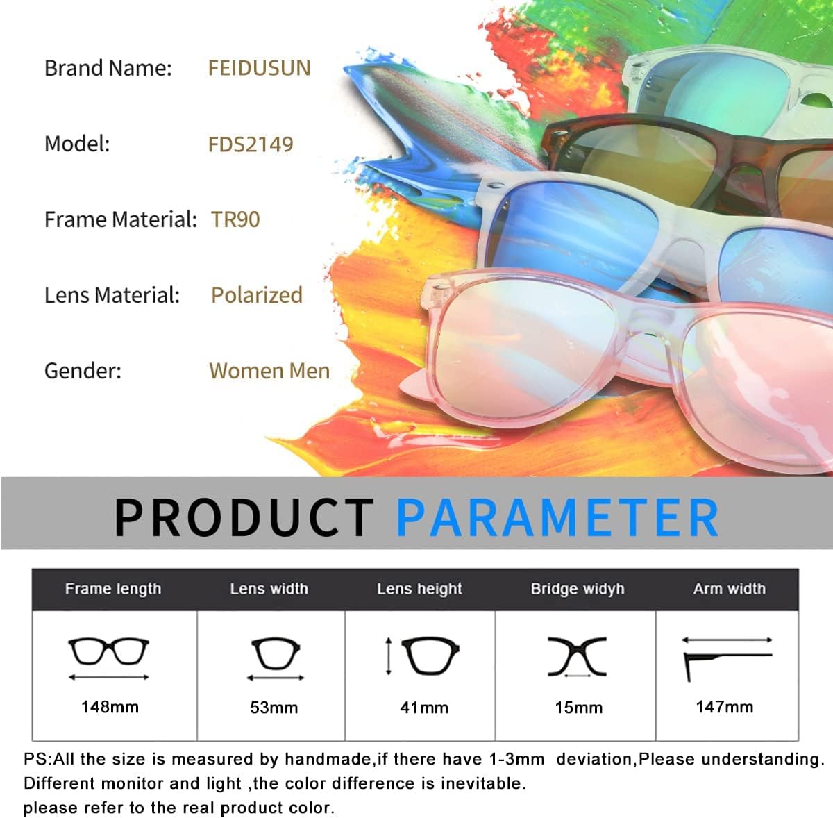 Men Polarized Sunglasses for Mens and Womens, Black Retro Sun Glasses Driving Fishing UV Protection