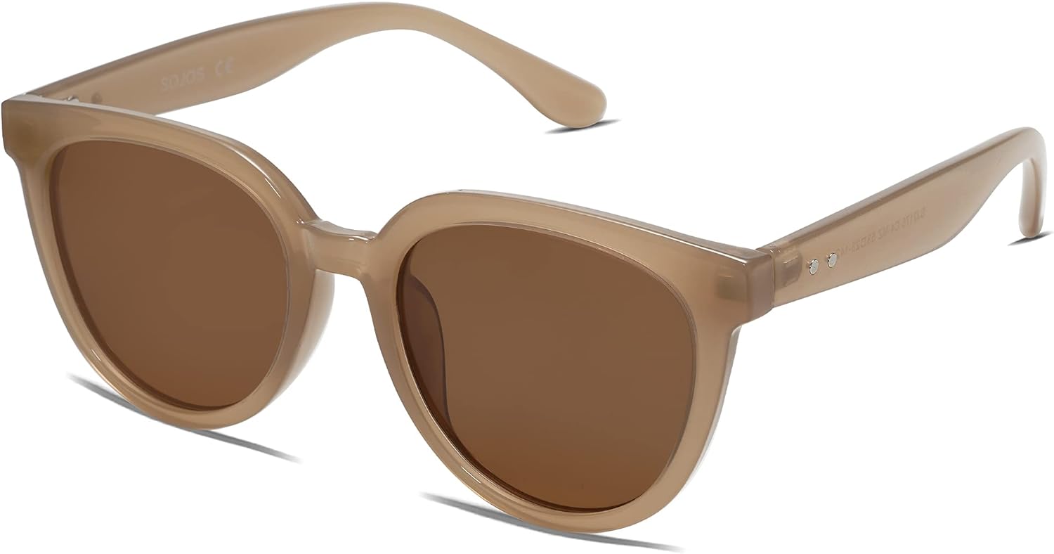 Round Polarized Sunglasses for Women Fashion Trendy Style UV Protection Lens Sunnies, Brown