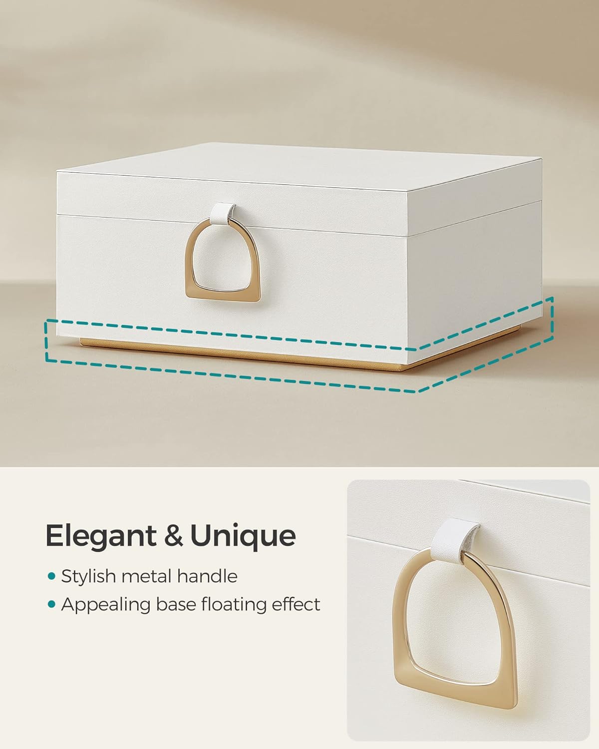 2-Layer Jewelry Organizer with Handle Floating Effect, 8.1 x 9.4 x 4.3 Inches, Gift Idea, White