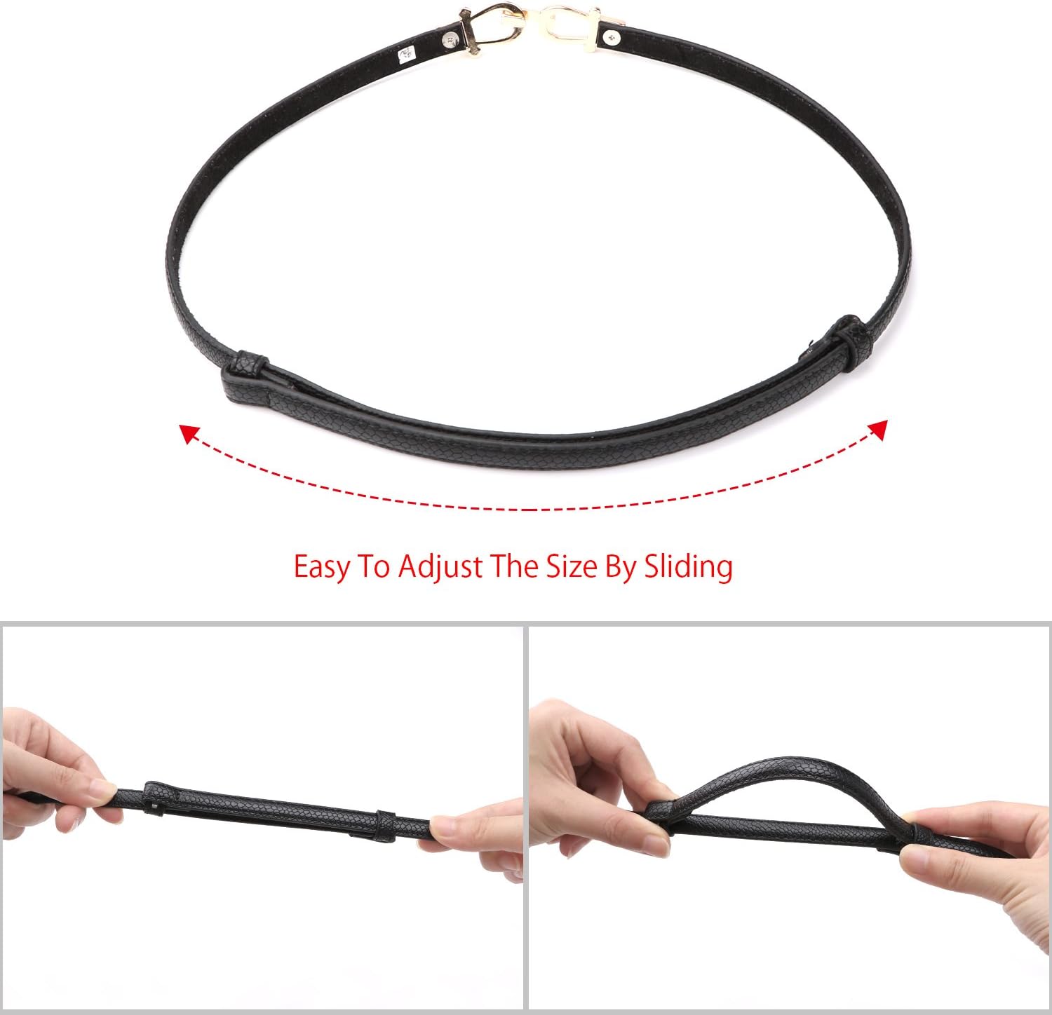 Leather Skinny Women Belt Thin Waist Belts for Dresses up to 37 Inches with Golden Buckle, 2 Pack