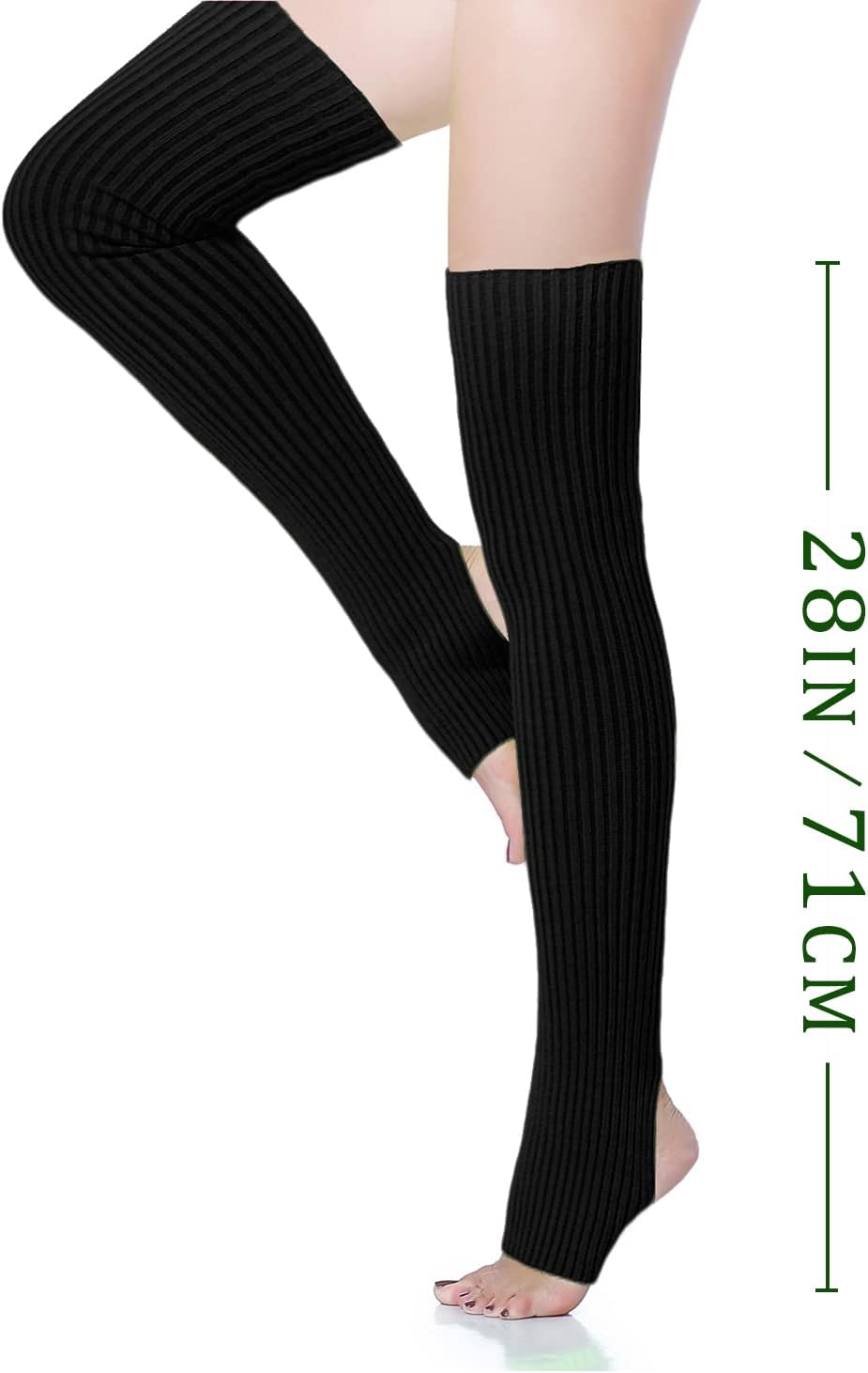 Long Leg Warmer, Women’s Men 80s Party Ribbed Knit Dance Sports, Black