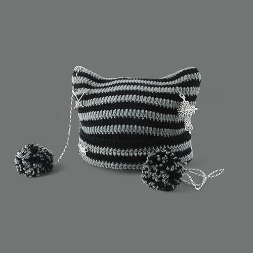 Load image into Gallery viewer, Grunge Beanies Crochet Knitted Hats for Women Girls Fox Cat Ear Goth, Onesize, Grey
