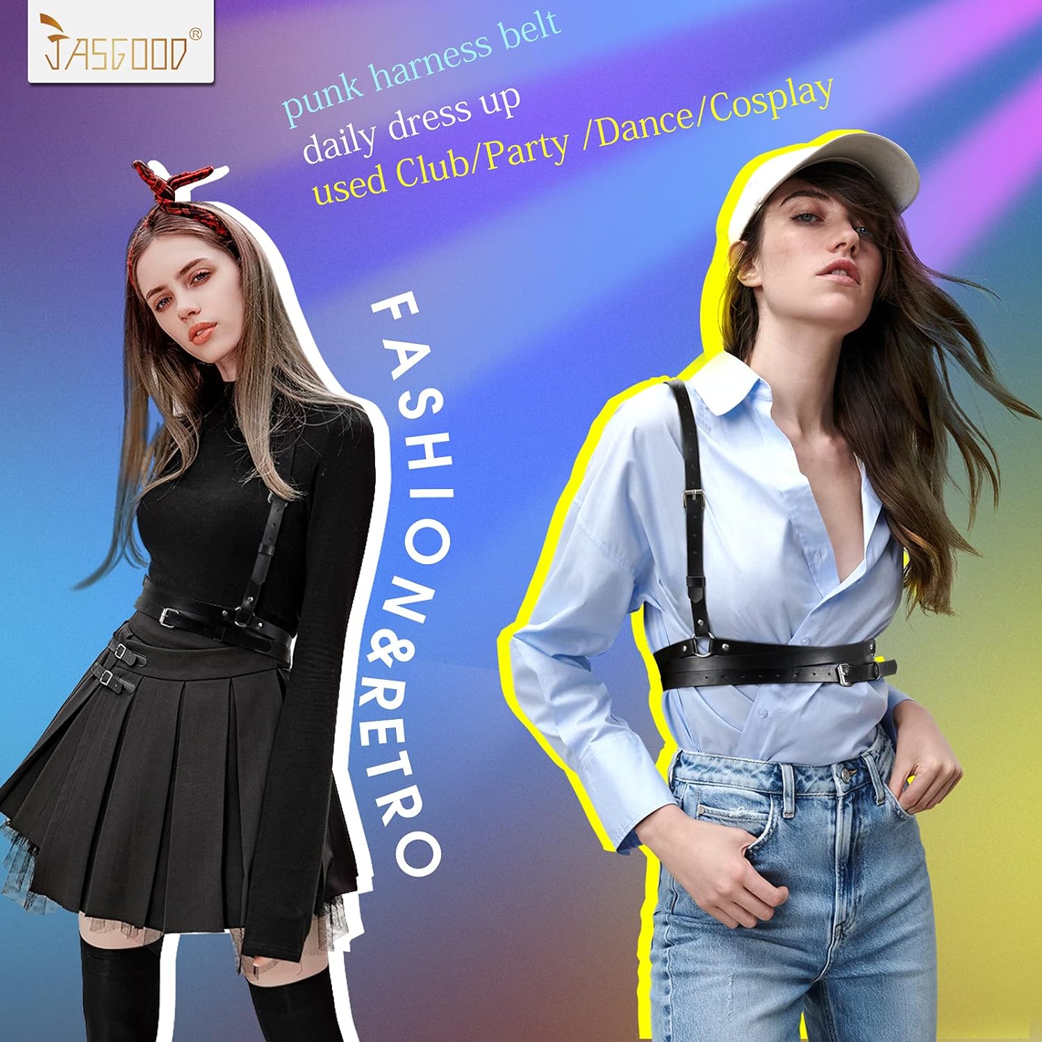 Punk Waist Belt Women PU Leather Skinny Body Adjustable Belts with Gothic Circle, Black